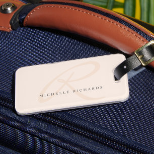Whisper Pink Elegant Minimalist Monogram Luggage Tag