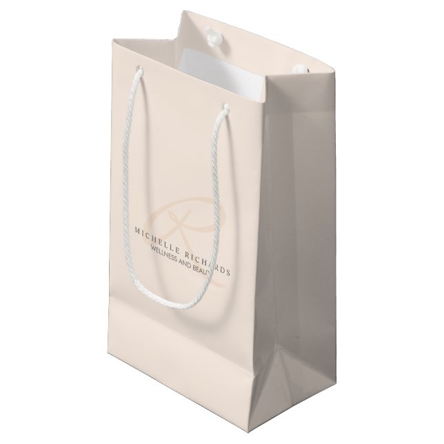 Whisper Pink Elegant Minimalist Monogram Small Gift Bag (Front Angled)