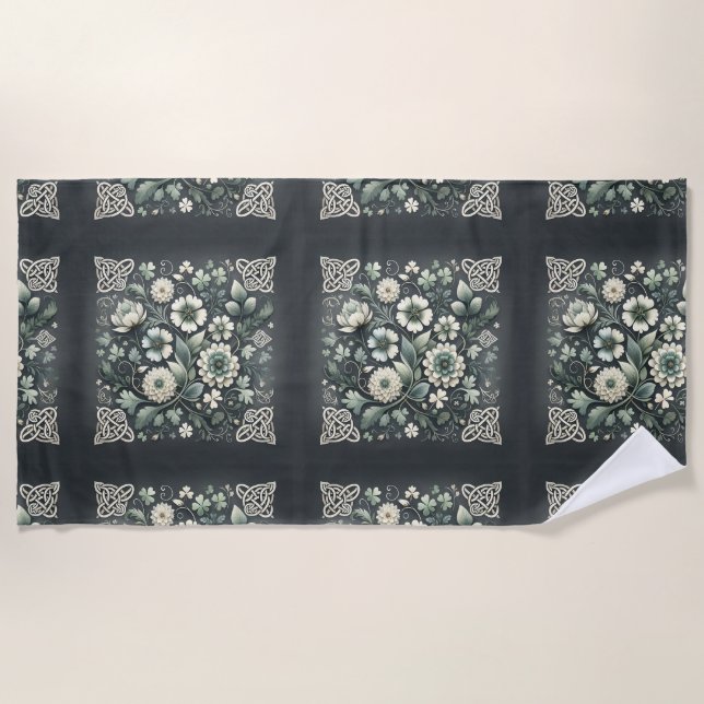 Whispered Clover Knotwork Garden Beach Towel (Front)