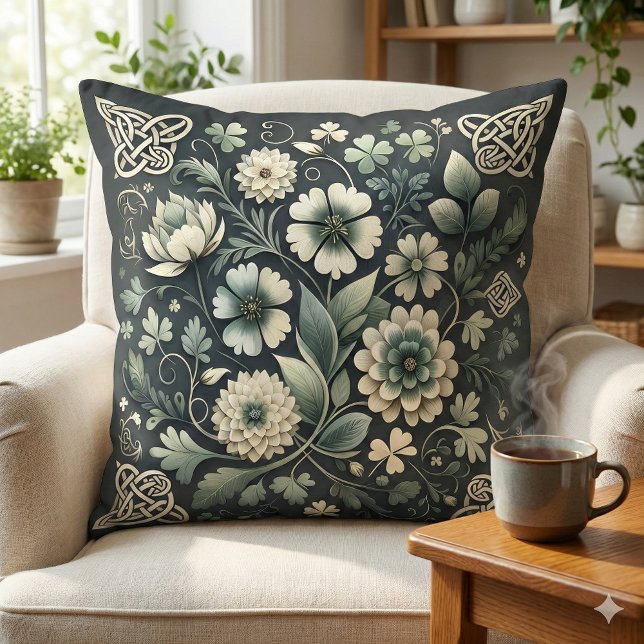 Whispered Clover Knotwork Garden Cushion (Whispered Clover Knotwork Garden Throw Pillow Mockup A)