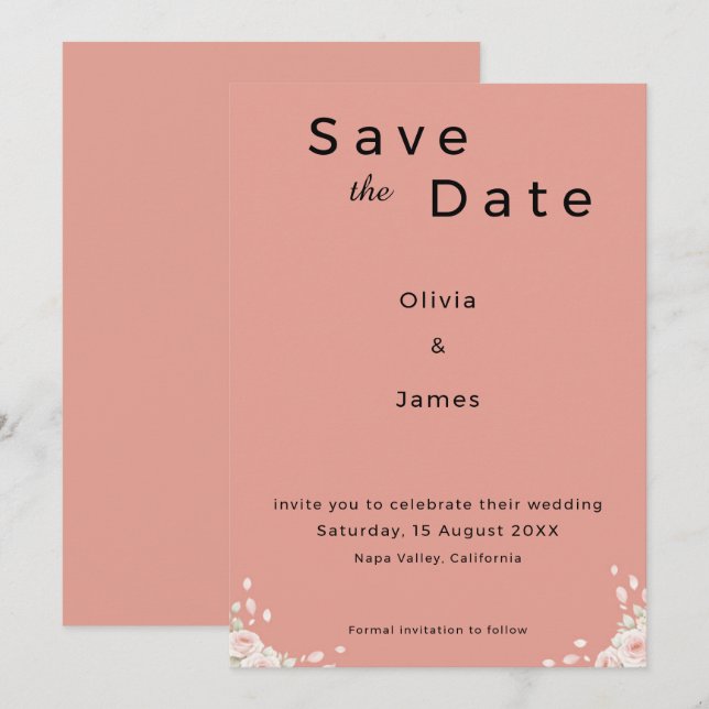 Whispered Petals Elegant Minimalist Save the Date (Front/Back)