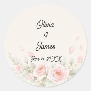 Whispered Petals Elegant Minimalist Wedding Classic Round Sticker