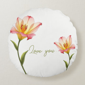 Whispering Affection Lilies Round Cushion