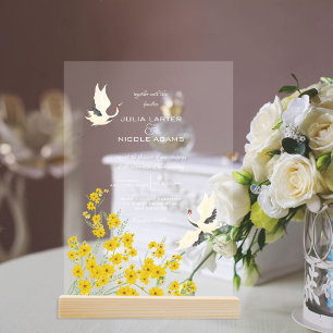 Whispering Birds Spring Flowers Wedding Acrylic Invitations