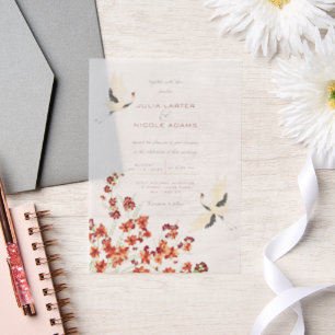 Whispering Birds Spring Flowers Wedding Vellum Invitations