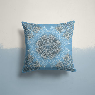 Whispering Blooms in Sky Blue Cushion