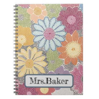 Whispering Blooms  Intricate Dot Art Floral Design Notebook