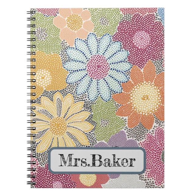 Whispering Blooms  Intricate Dot Art Floral Design Notebook (Front)