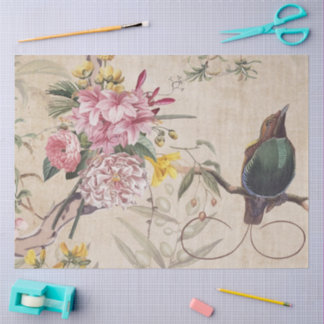Whispering Garden Bird – Vintage Floral Decoupage  Tissue Paper