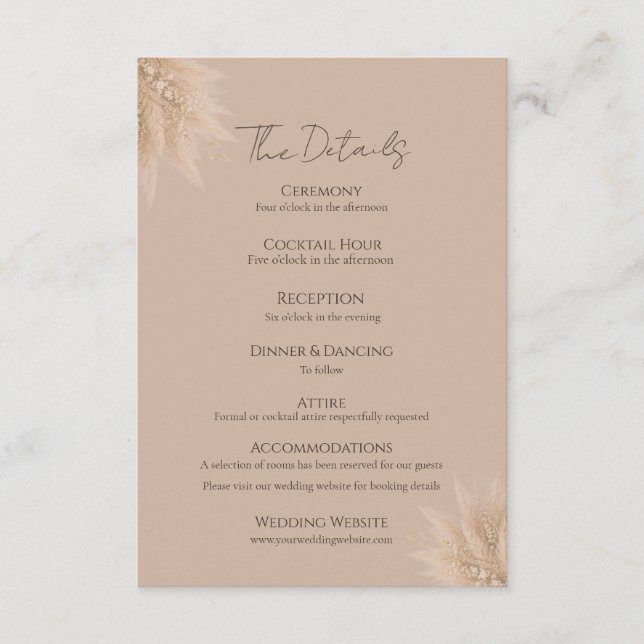 Whispering Pampas Wedding Details Enclosure Card (Front)