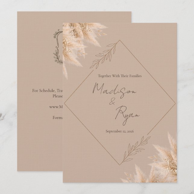 Whispering Pampas Wedding Invitation  (Front/Back)