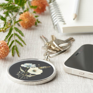 Whispering Petals: Soft Blue & Cream Bloom Key Ring