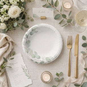 Whispering Shores Eucalyptus Wedding Paper Plate