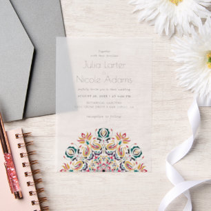 Whispering Spring Floral Mandala Wedding Vellum Invitations