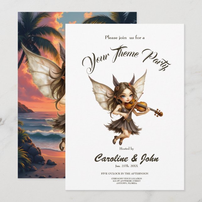 Whispering Strings of the Sunset Fairy.  Invitation (Front/Back)