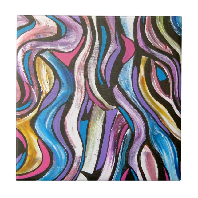 Whispering Tree-Hand Painted Abstract Art Tile (Front)