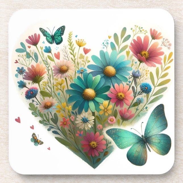 Whispering Wildflower Butterflies Botanical Coaster (Front)