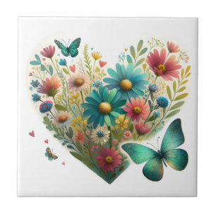 Whispering Wildflower Butterflies Botanical Tile
