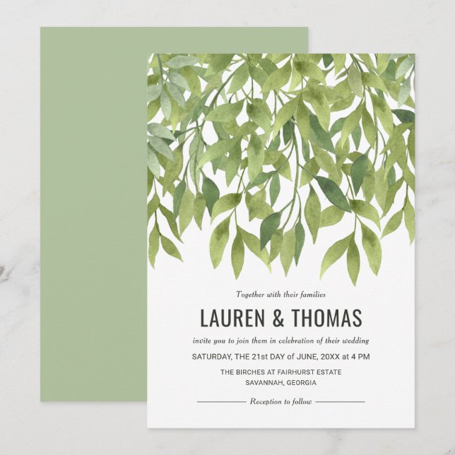Whispering Willows Watercolor Greenery Wedding Invitation (Front/Back)