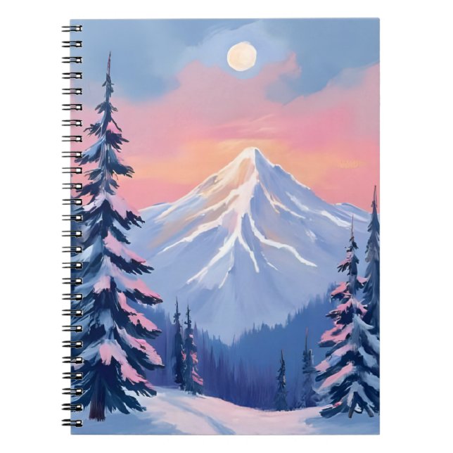 Whispering Winter Peaks Mountain Pastel Pink Sky Notebook (Front)