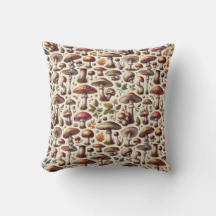Whispering Woods: Seamless Mushroom Pattern Collec Cushion
