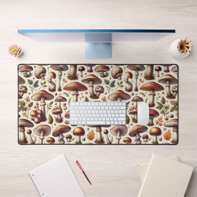 Whispering Woods: Seamless Mushroom Pattern Collec Desk Mat (Office 1)