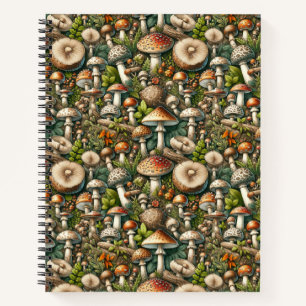 Whispering Woods: Seamless Mushroom Pattern Collec Notebook