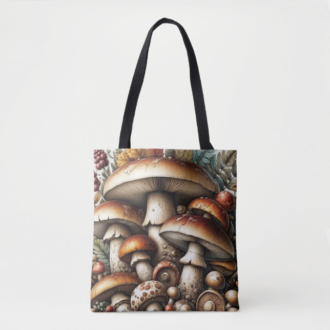 Whispering Woods: Seamless Mushroom Pattern Collec Tote Bag (Front)