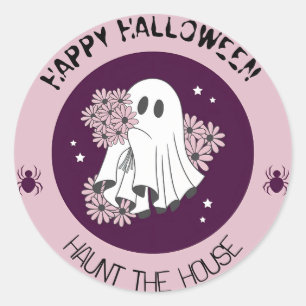Whispering Wraith:The Eerie Purple Ghost Halloween Classic Round Sticker