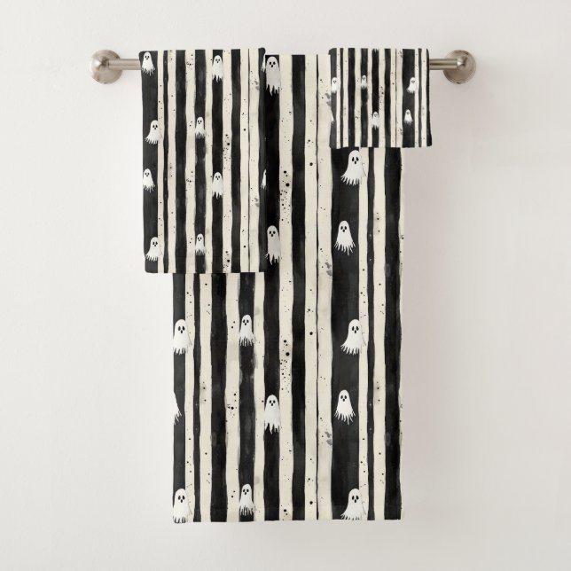 Whispers Between the Stripes: A Ghostly Refrain Bath Towel Set (Insitu)