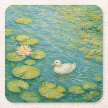 Whispers by the Lily Pond – Little White Duck