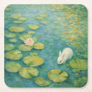 Whispers by the Lily Pond-White Rabbit Paper Coast Square Paper Coaster