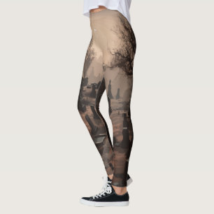 Whispers in the Dark: Terrifying Cemetery Ambience Leggings