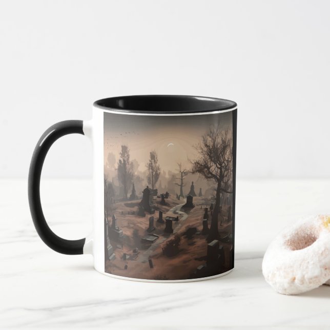 Whispers in the Dark: Terrifying Cemetery Ambience Mug (With Donut)