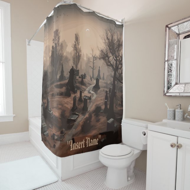 Whispers in the Dark: Terrifying Cemetery Ambience Shower Curtain (In Situ)