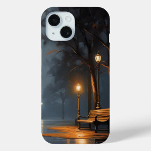 Whispers in the Rain – Emotional Oil Painting Benc iPhone 15 Case