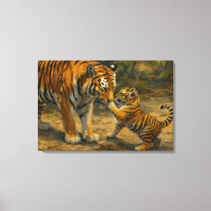 Whispers in the Wild – Tiger and Cub in Forest Canvas Print