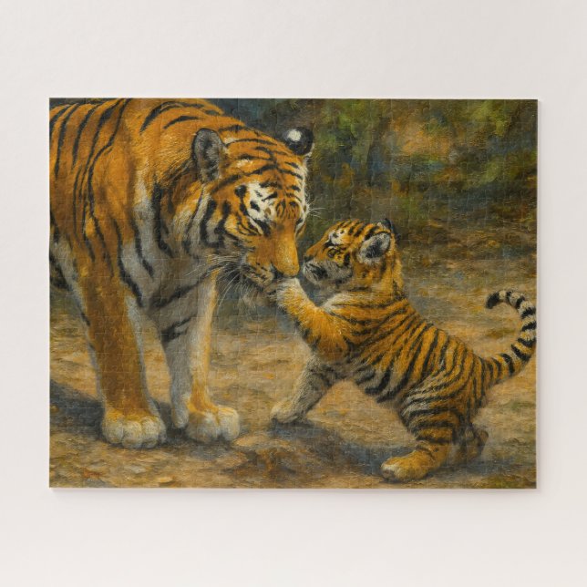 Whispers in the Wild – Tiger and Cub in Forest Jigsaw Puzzle (Horizontal)