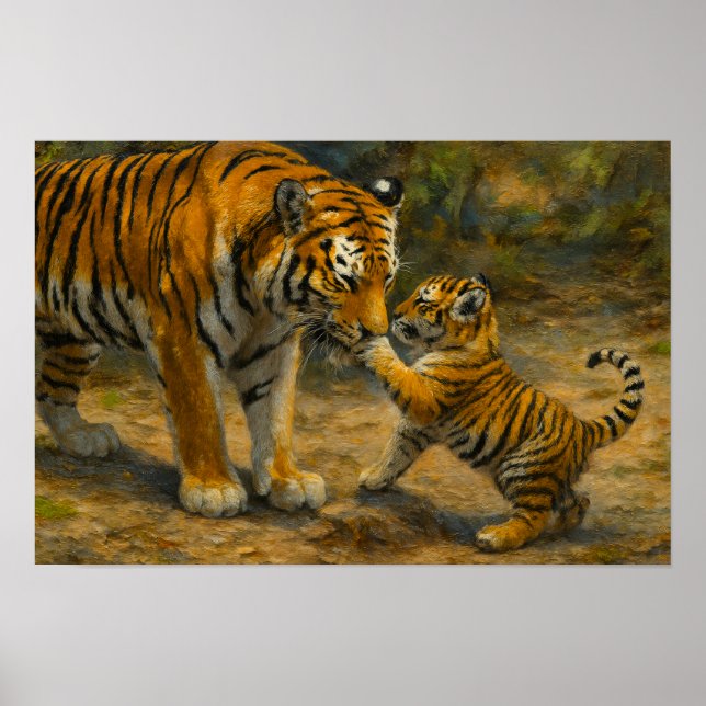 Whispers in the Wild – Tiger and Cub in Forest Poster (Front)
