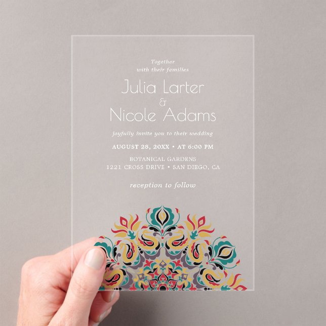 Whispers Lake Swan Lotus Flowers Mandala Wedding Acrylic Invitations (Insitu (Handheld))