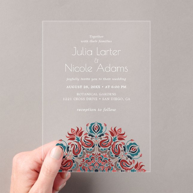 Whispers Lake Swan Lotus Flowers Mandala Wedding Acrylic Invitations (Insitu (Handheld))