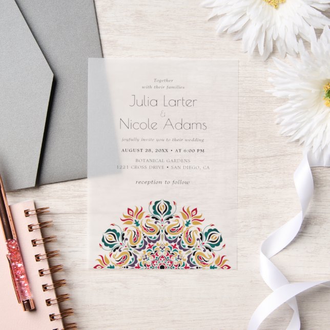 Whispers Lake Swan Lotus Flowers Mandala Wedding Vellum Invitations (Wedding)