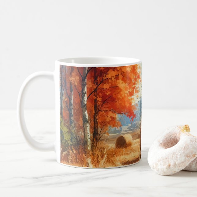 Whispers of Autumn: A Watercolor Serenade Coffee Mug (With Donut)