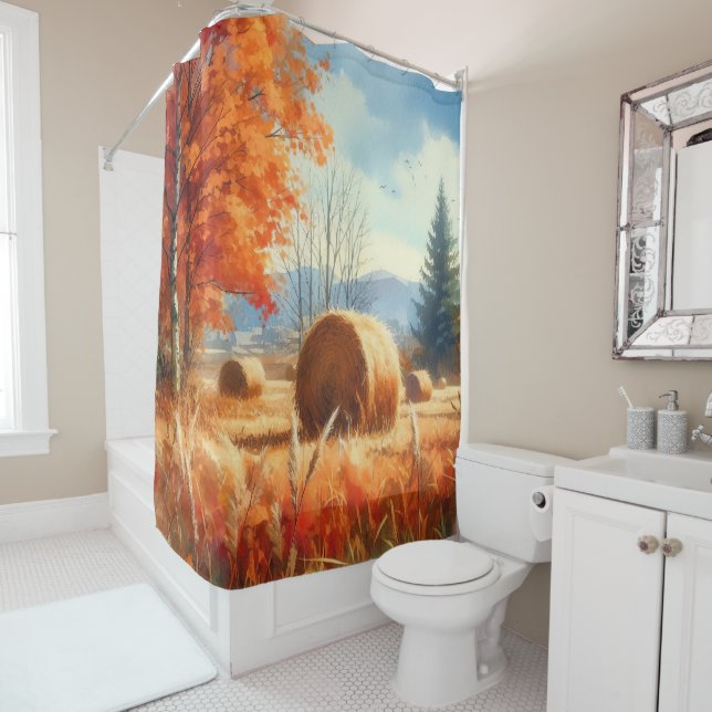 Whispers of Autumn: A Watercolor Serenade Shower Curtain (In Situ)