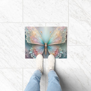 Whispers of Color: Pastel Fractal Butterfly Dream Doormat