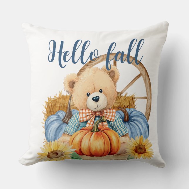 Whispers of Fall – Teddy & Wreath Reversible Cushion (Front)