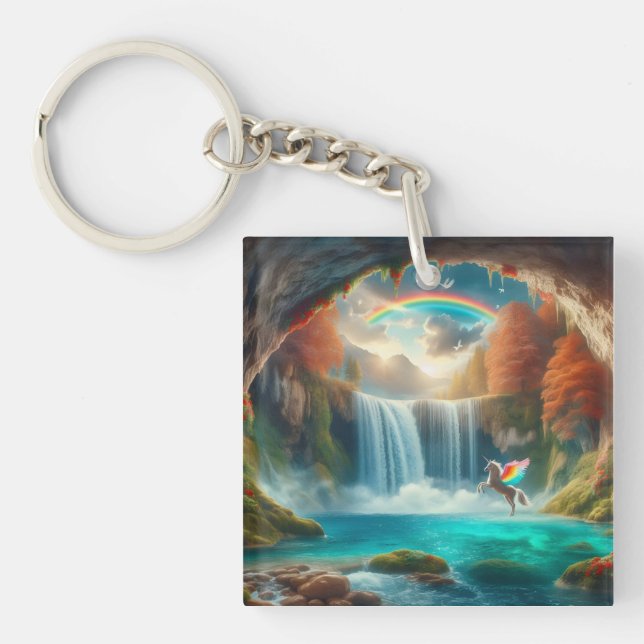 Whispers of Fantasy: Unicorn's Cascade in Autumn Key Ring (Front)