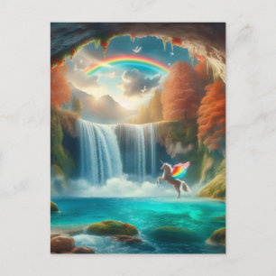 Whispers of Fantasy: Unicorn's Cascade in Autumn Postcard