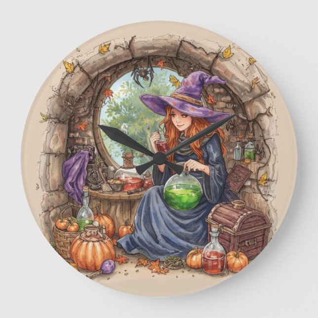 Whispers of Magic, Beautiful Witch and Her Potion Large Clock (Front)