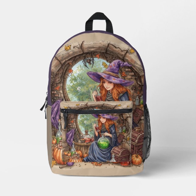 Whispers of Magic, Beautiful Witch and Her Potion  Printed Backpack (Front)